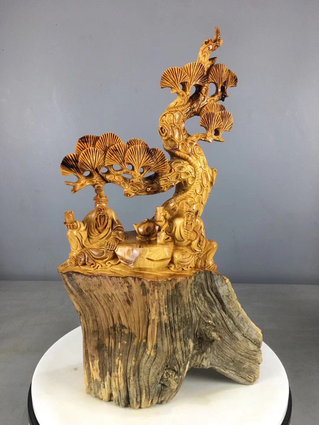 根雕摆件松鹤延年山水花鸟艺术木雕装饰品