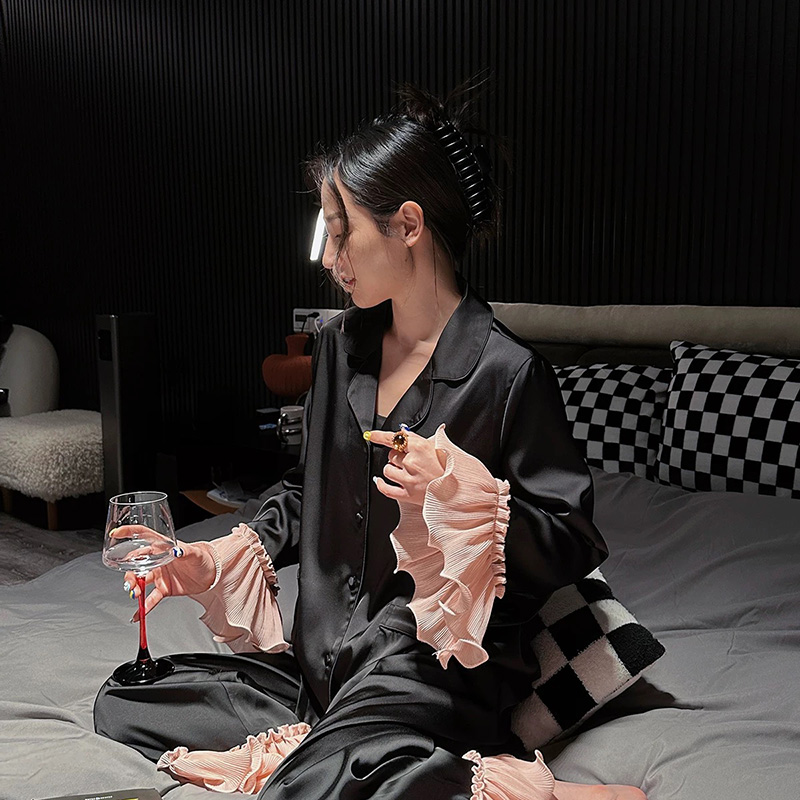 性感睡衣女木耳边新品宽松套装甜美氛围感家居服韩版网红春秋款