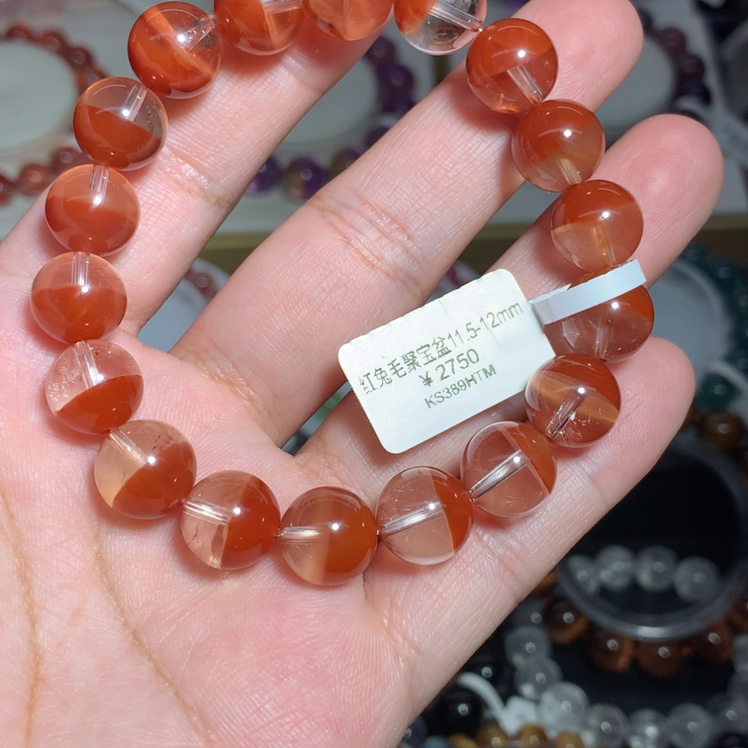 水晶手链未镶嵌我*我毕业级红兔毛聚宝盆11.5mm