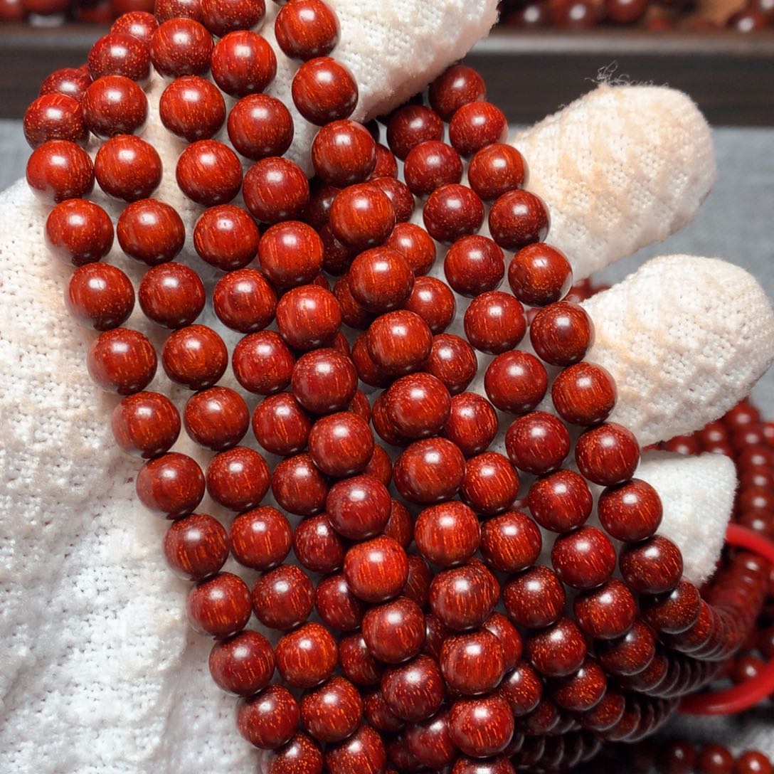 耀***华手串/手链小叶紫檀0.8*108颗 鸡血红金星鳞底aaaaa无胶