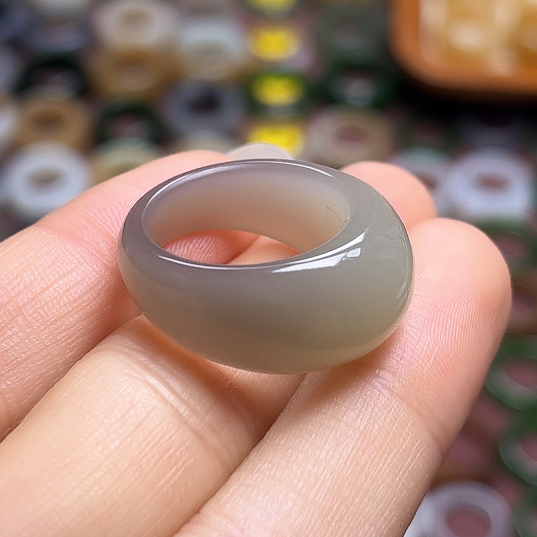 和田玉未镶嵌戒指17.5紫米麻薯