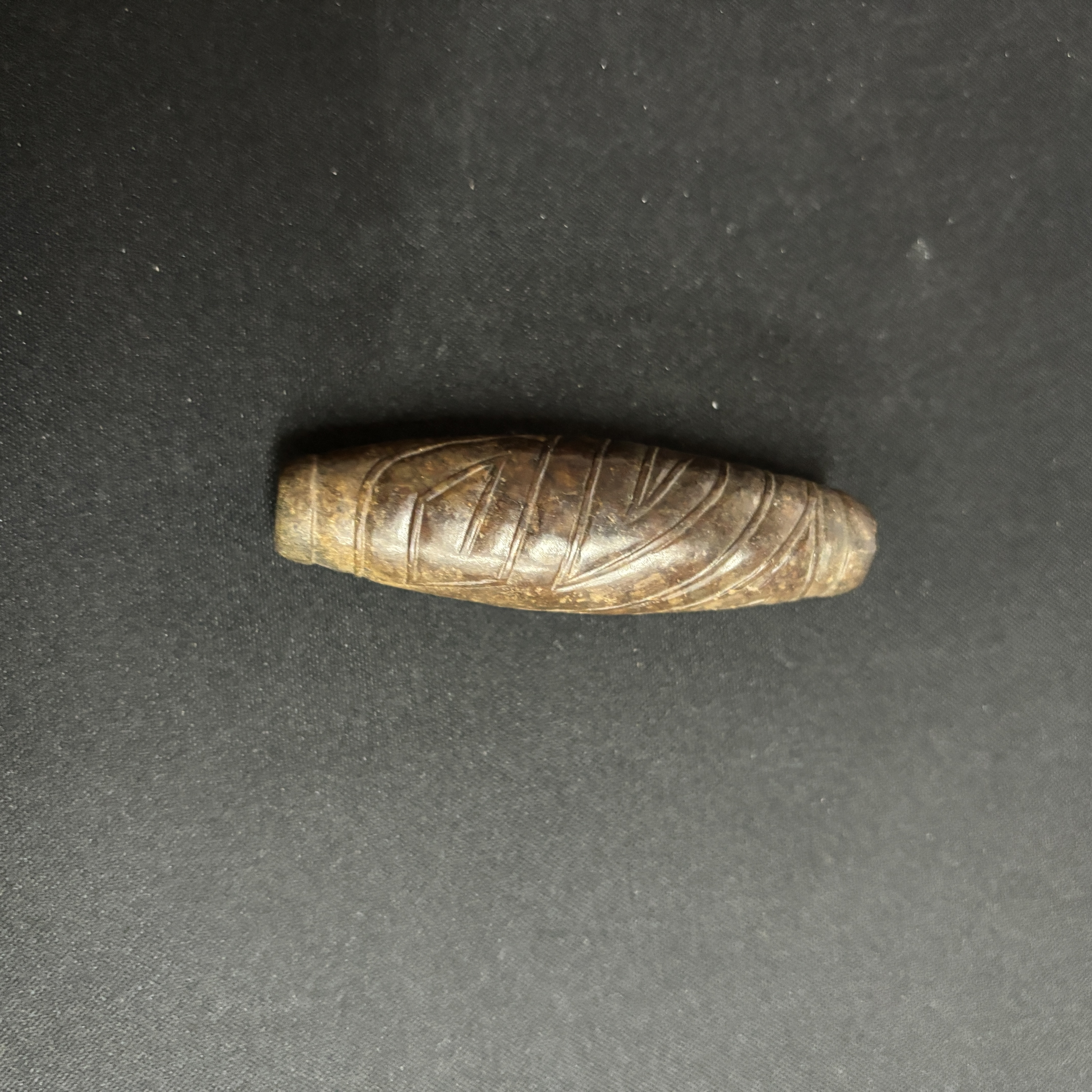 明代和田玉刻纹勒子管珠-NX