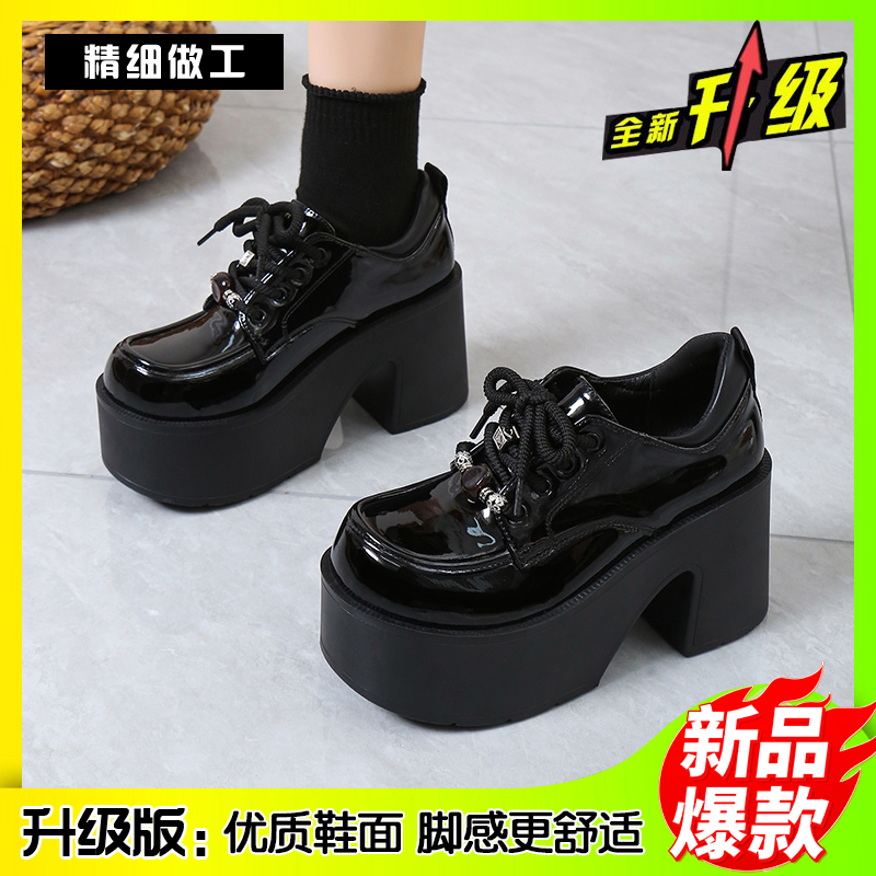 方头厚款高跟系带交叉绑带乐福鞋复古脚感舒适春季