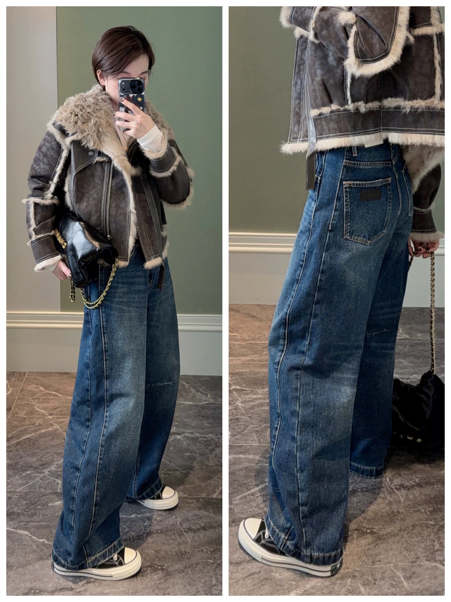 SU【799】花87  愫胜   磨毛弯刀阔腿裤2025冬季新款牛仔裤