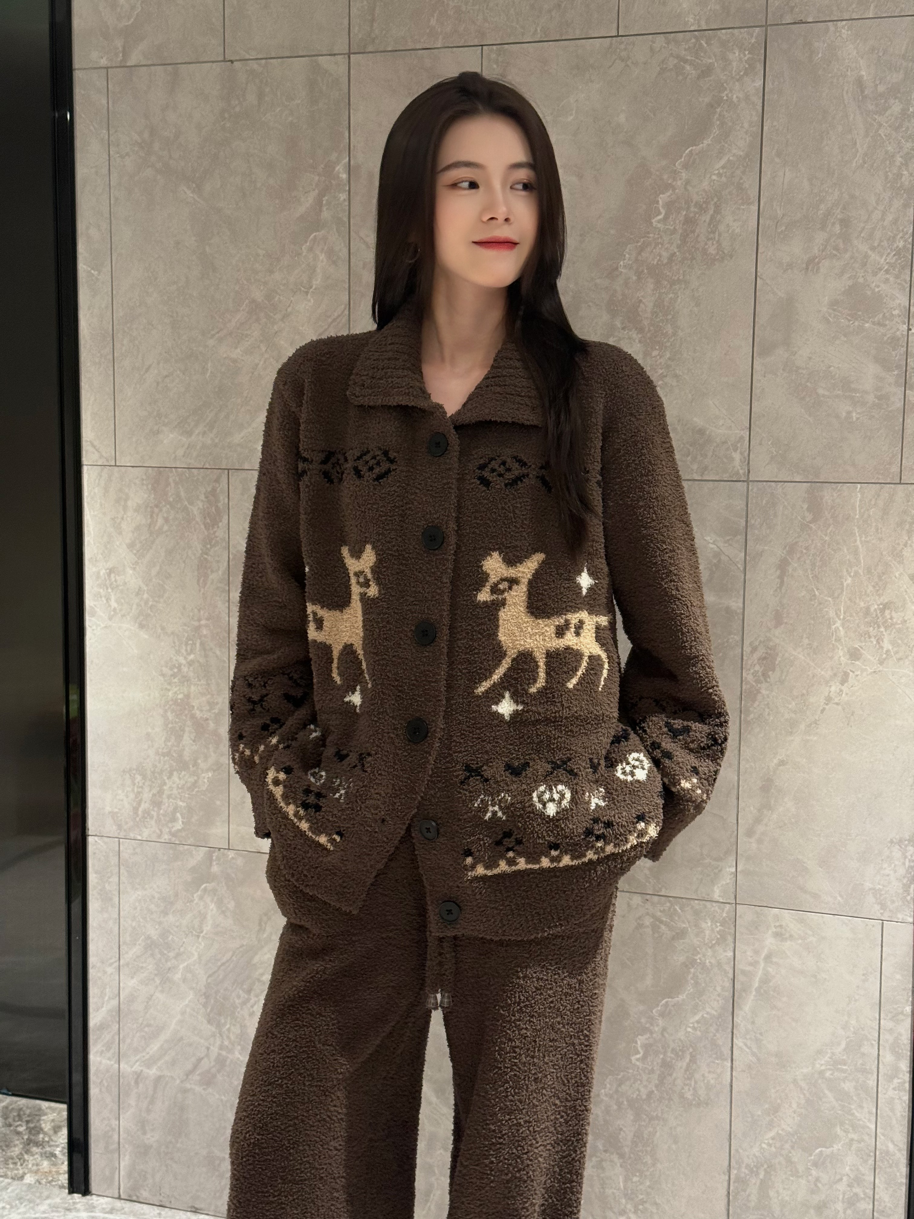 家居服套装可外穿长裤秋冬保暖提花冬季小香风女睡衣