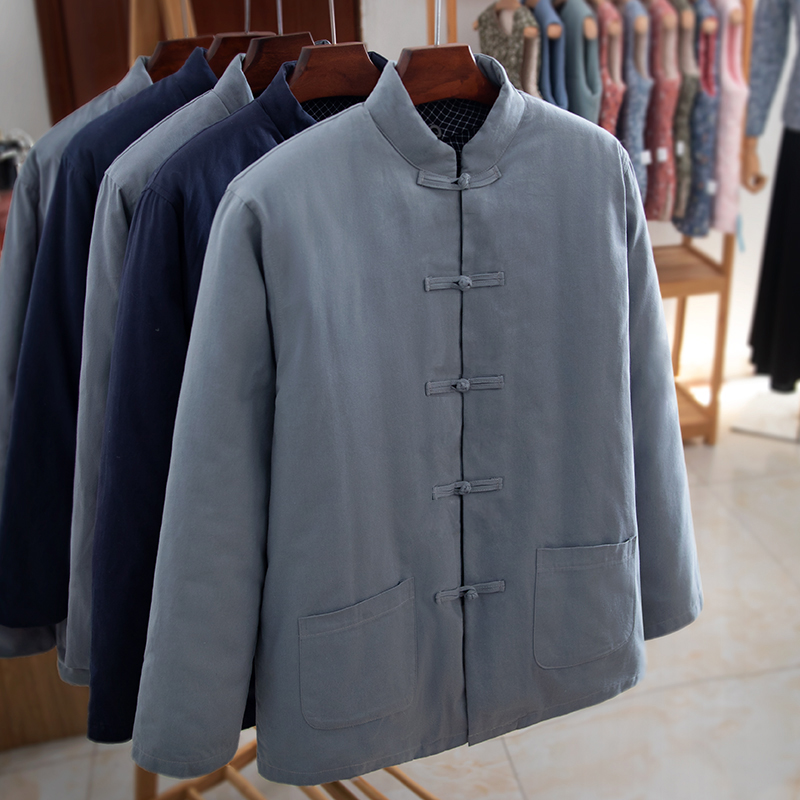 男士棉花唐装棉袄 中式复古棉衣手工加厚 中国风老式棉服保暖冬