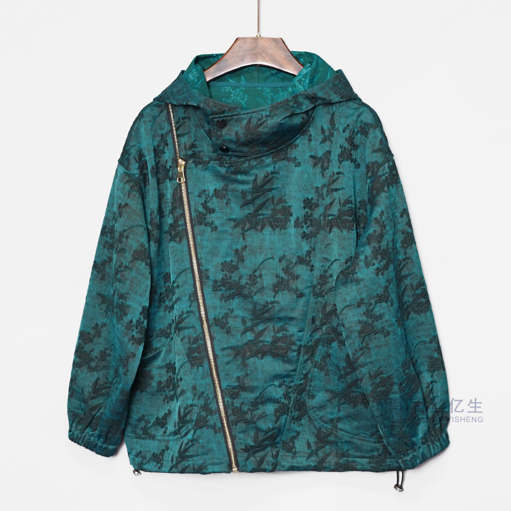 青蓝色调！香云纱85姆米加厚外穿休闲立领外套时尚连帽女士X3233