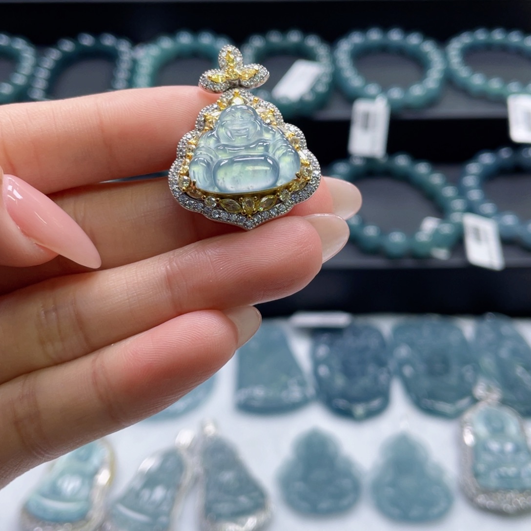 翡翠银S925镶嵌颈饰佛公