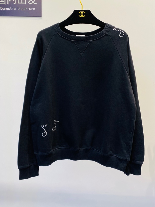99新 YSL/圣罗兰 黑色水钻音符卫衣 XL码 12628552