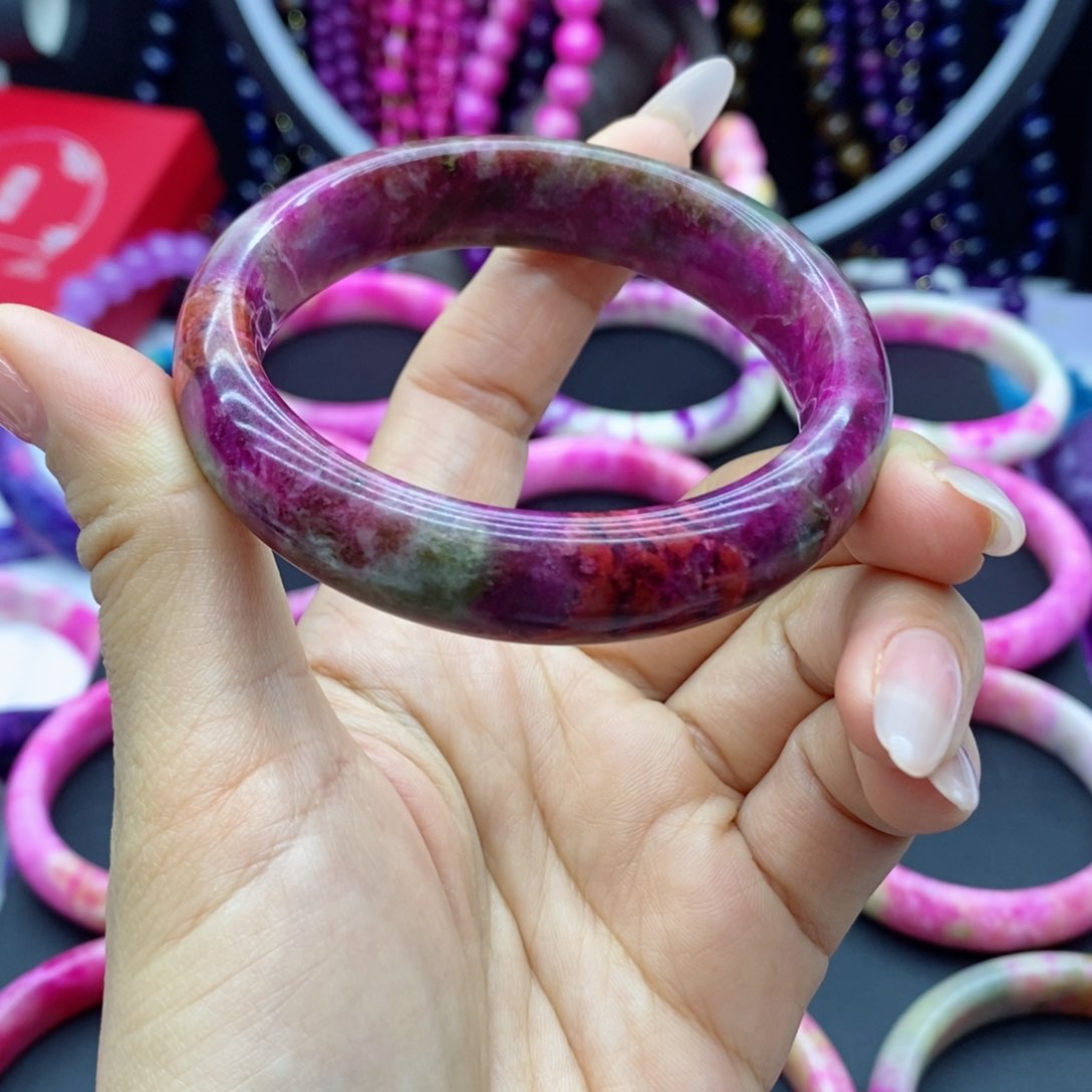 非金属珐琅1991主播推荐冰飘桃红手镯