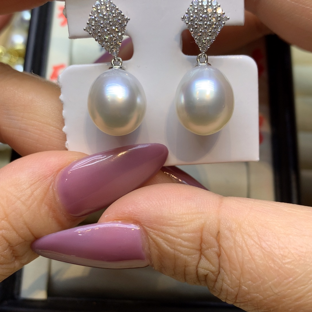 银S925镶嵌耳饰海水珍珠