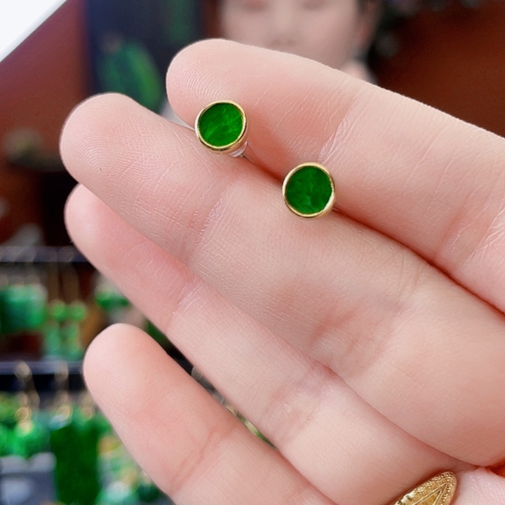 翡翠银S925镶嵌耳饰饰品