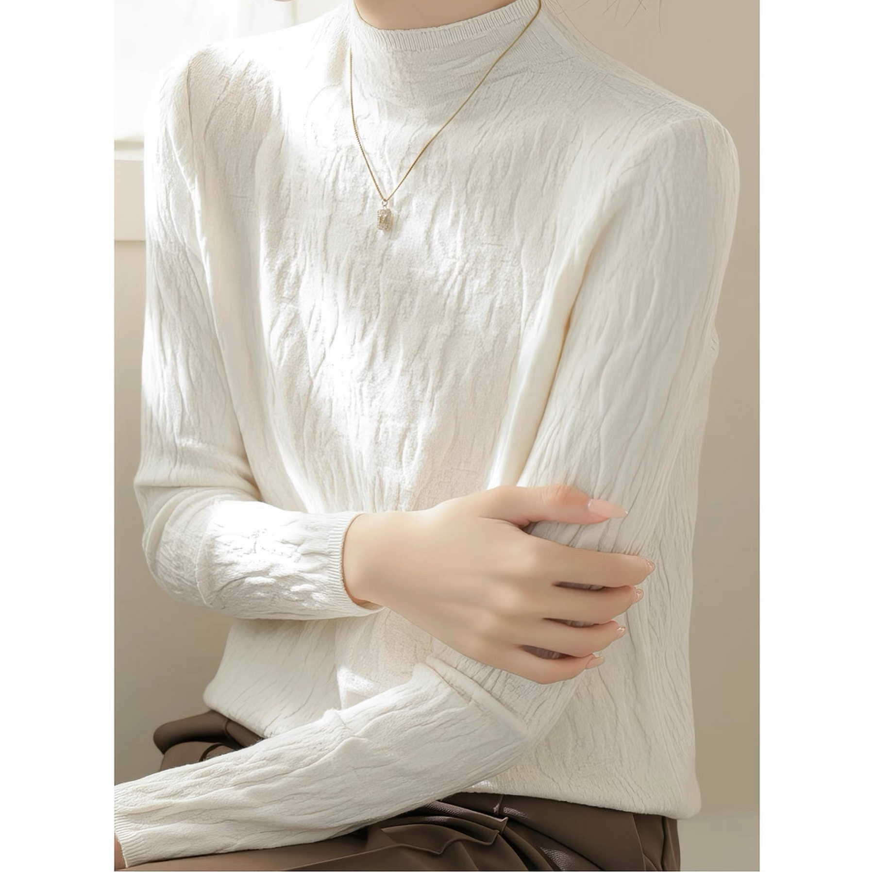 《大橙子》扛起球半高领肌理感长袖针织女修身可外穿毛衣内搭打底衫