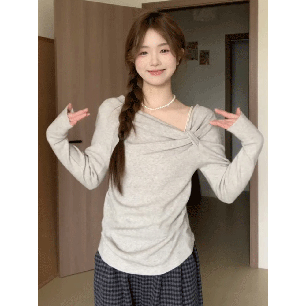 复古chic潮慵懒风简约松弛感打底衫女秋冬软糯宽松松弛感显瘦上衣