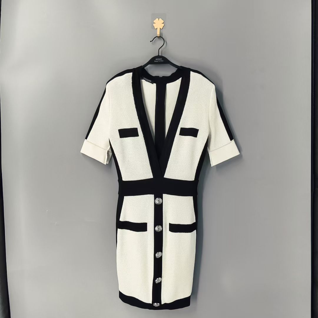 99新 BALMAIN/巴尔曼 葡萄籽奢潮/经典logo气质连衣裙/36码女装