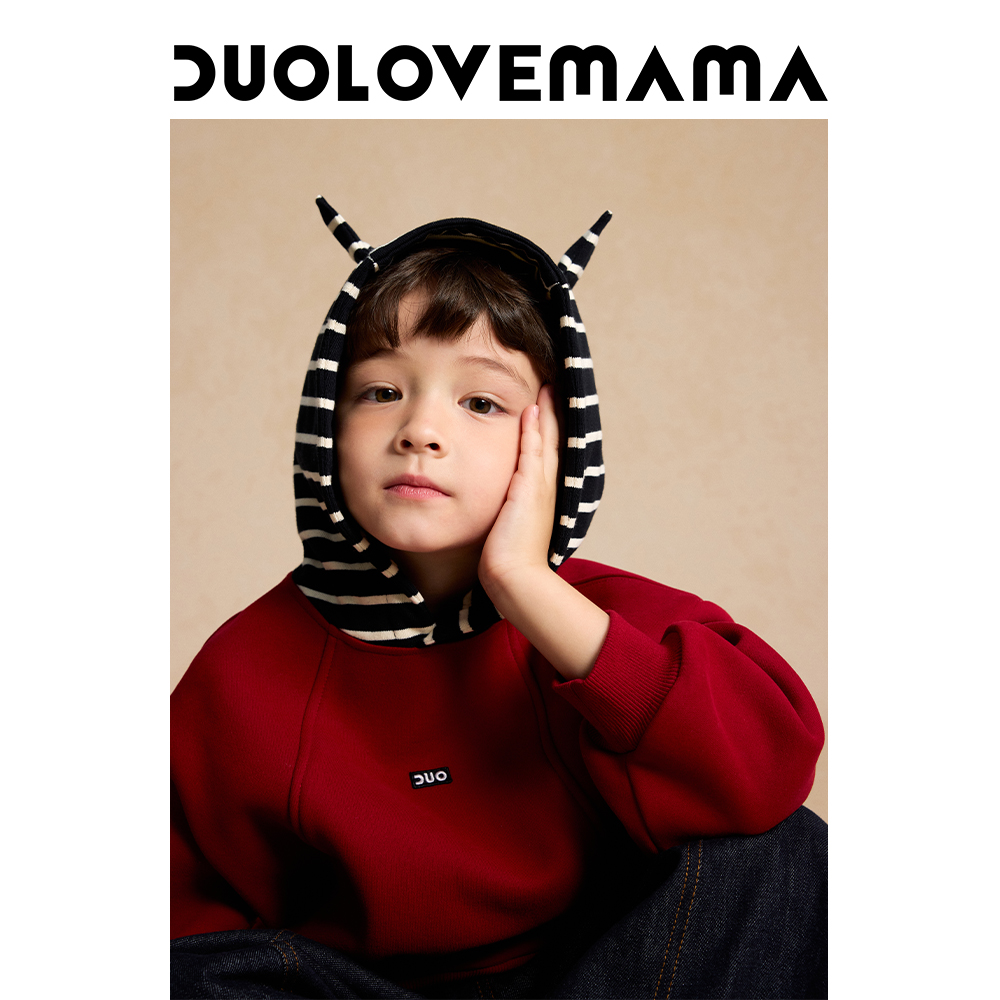 DUOLOVEMAMA【新年款】多多兽针织儿童连帽卫衣男女童拜年服