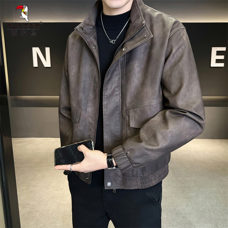 TUCANO/啄木鳥2025秋季新款立领皮衣档次休闲男外套PU质感夹克帅