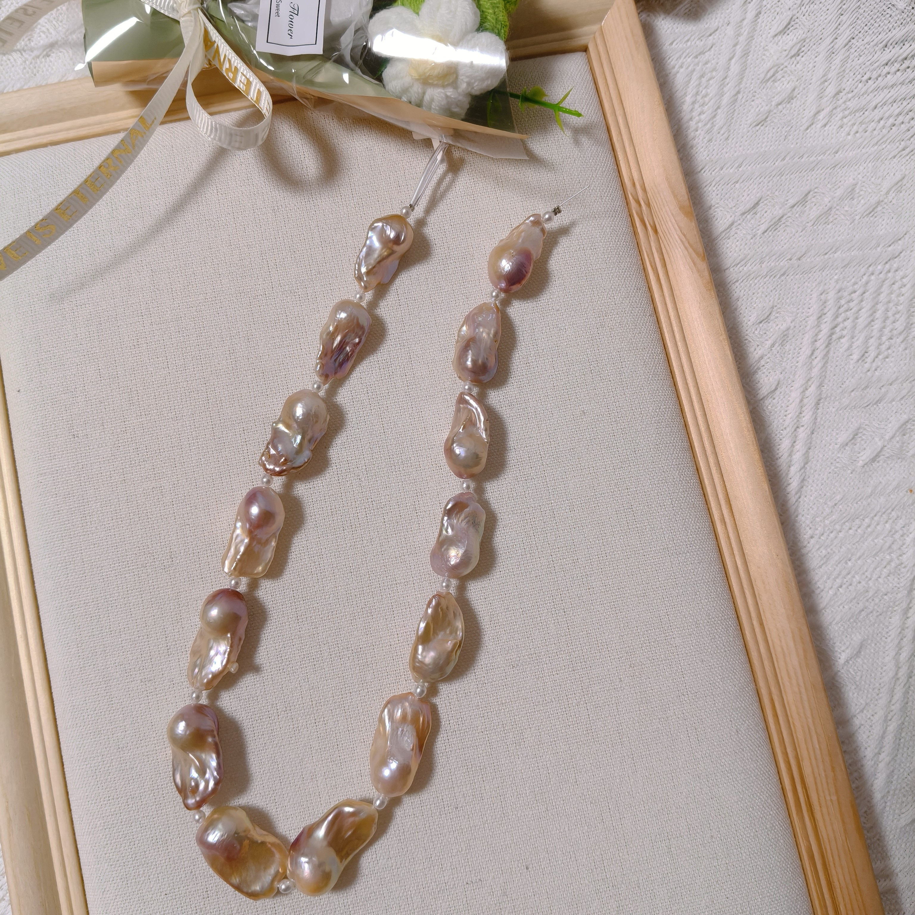 459--天然淡水巴洛克珍珠项链，浅金紫