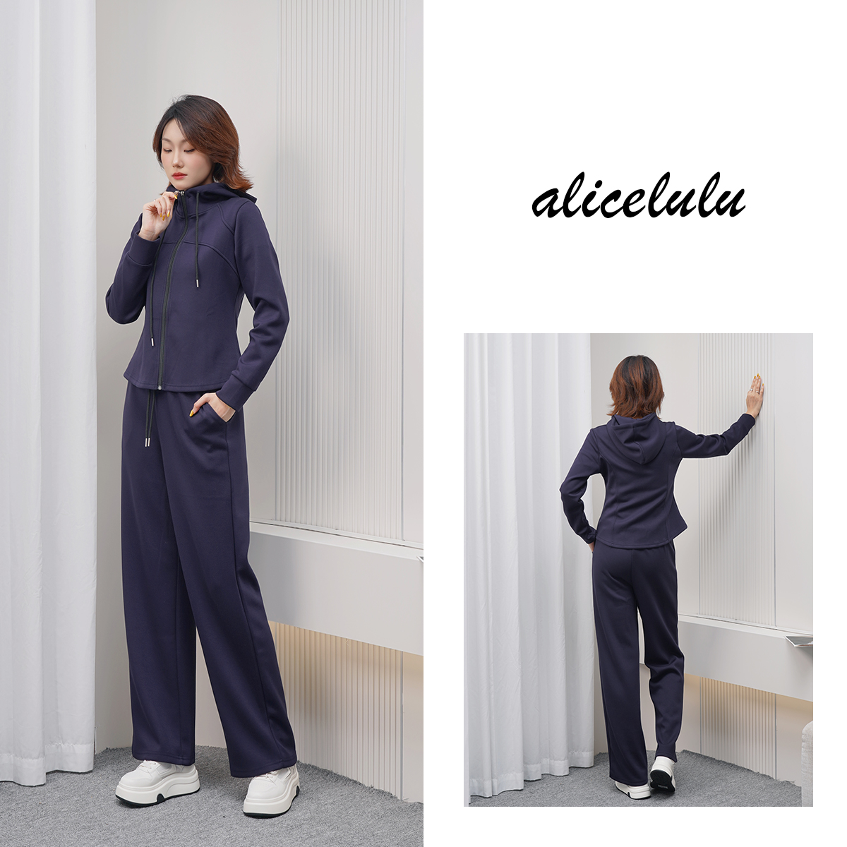 [alicelulu]美式运动风连帽卫衣+抽绳卫裤时尚套装S2144883U