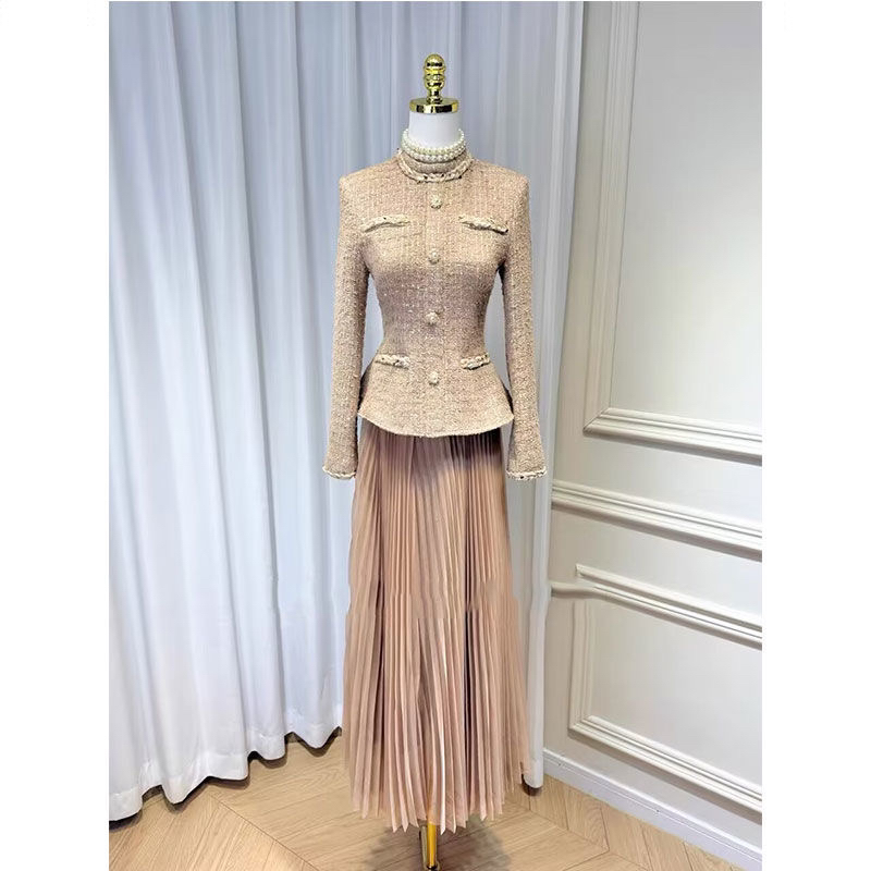 【法式小香风】拼接粗花呢子外套收腰显瘦裙秋冬长裙时尚长款气质