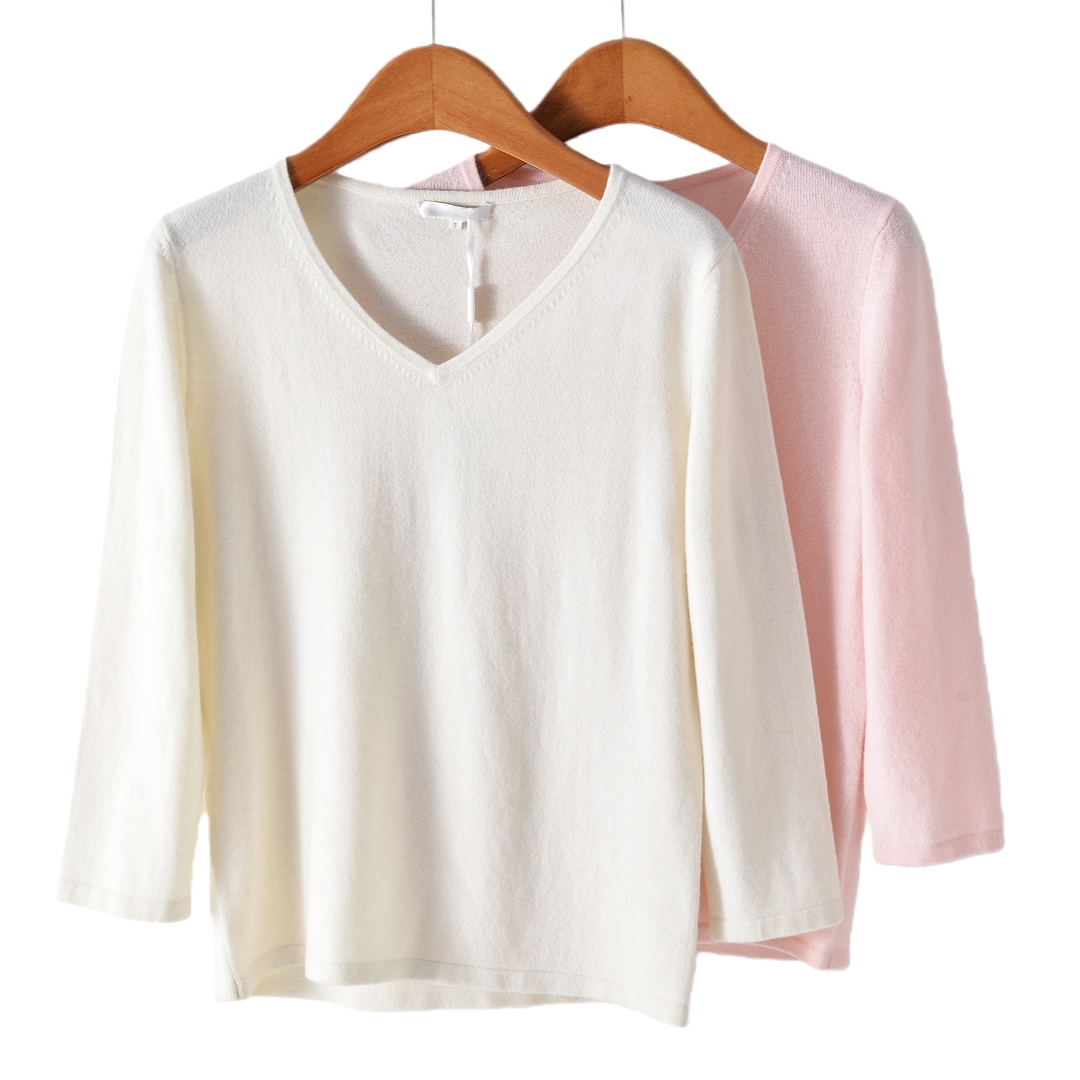 TZ 高山（100山羊绒）   七分袖V领纯色羊绒套衫 TZ2022- 103