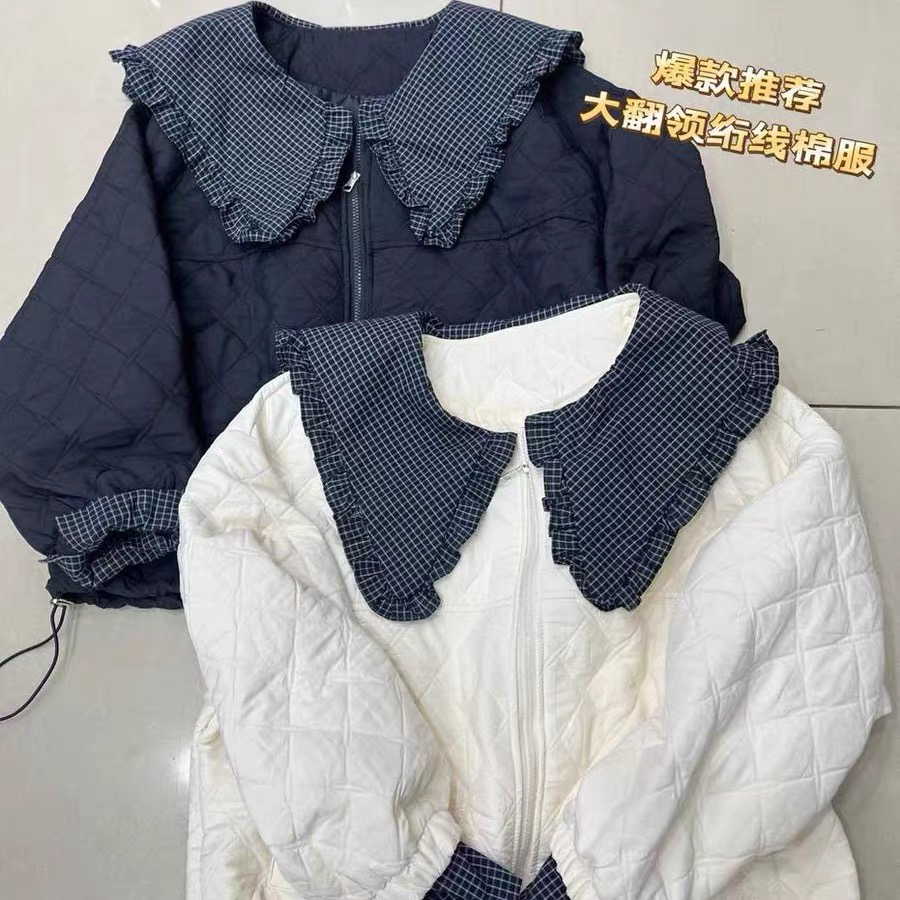 8173默认次品拼接格子娃娃领森系感加棉外套A20-1-2