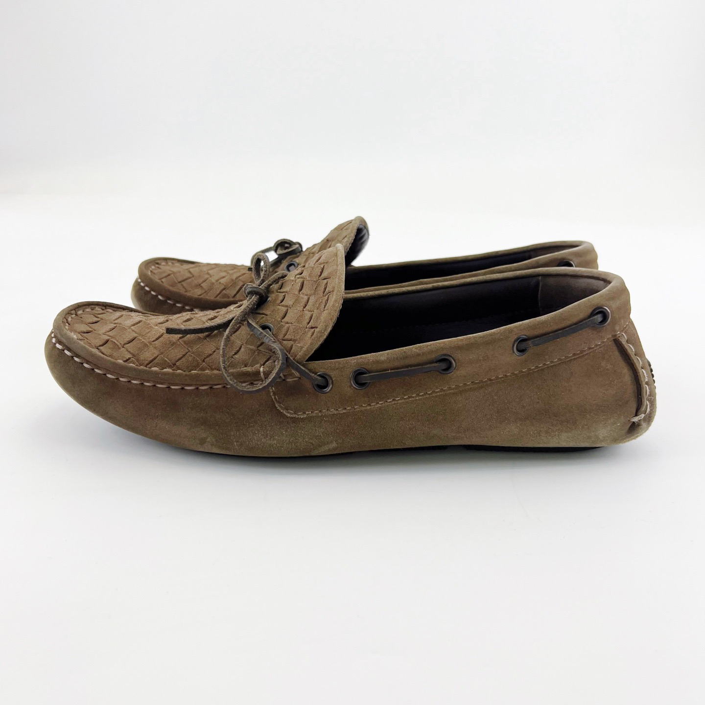 95新 BOTTEGA VENETA/葆蝶家 41码/浅咖色麂皮乐福鞋/14884688