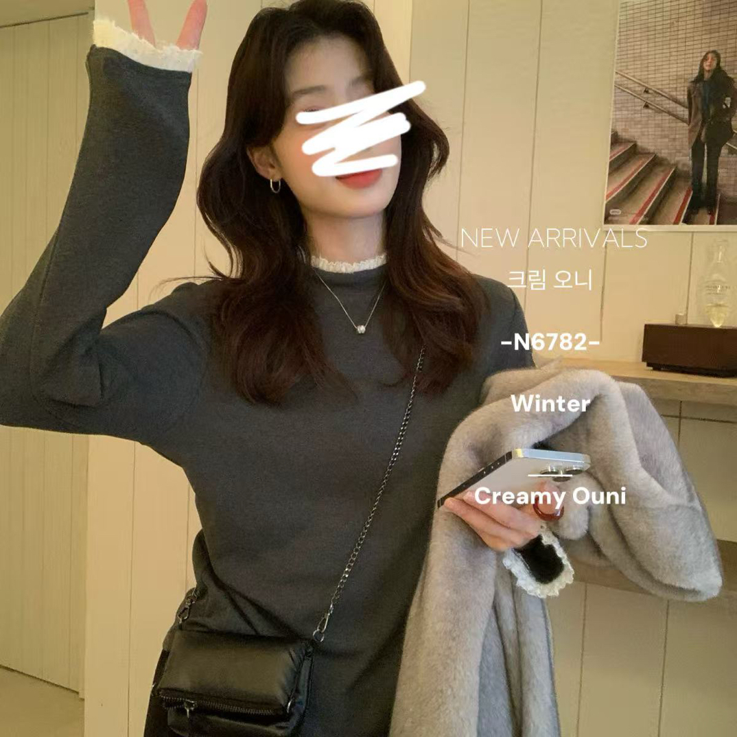 ouni@N6782 韩系时尚蕾丝拼接百搭打底衫 11-29