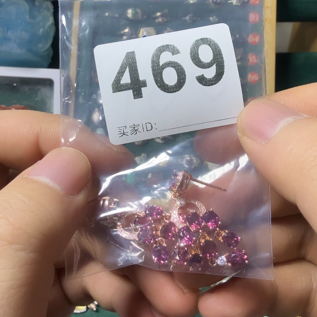 声***师银S925镶嵌耳饰石榴石（紫牙乌）