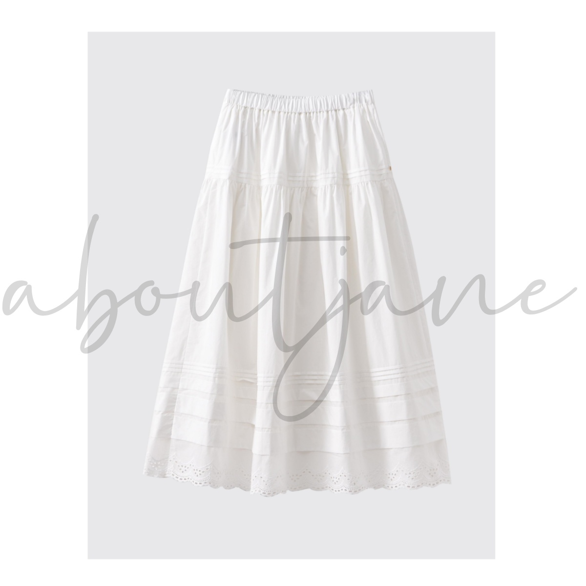 糕糕 「梨花白」万能百搭有机棉高腰刺绣半身长裙QZ071095