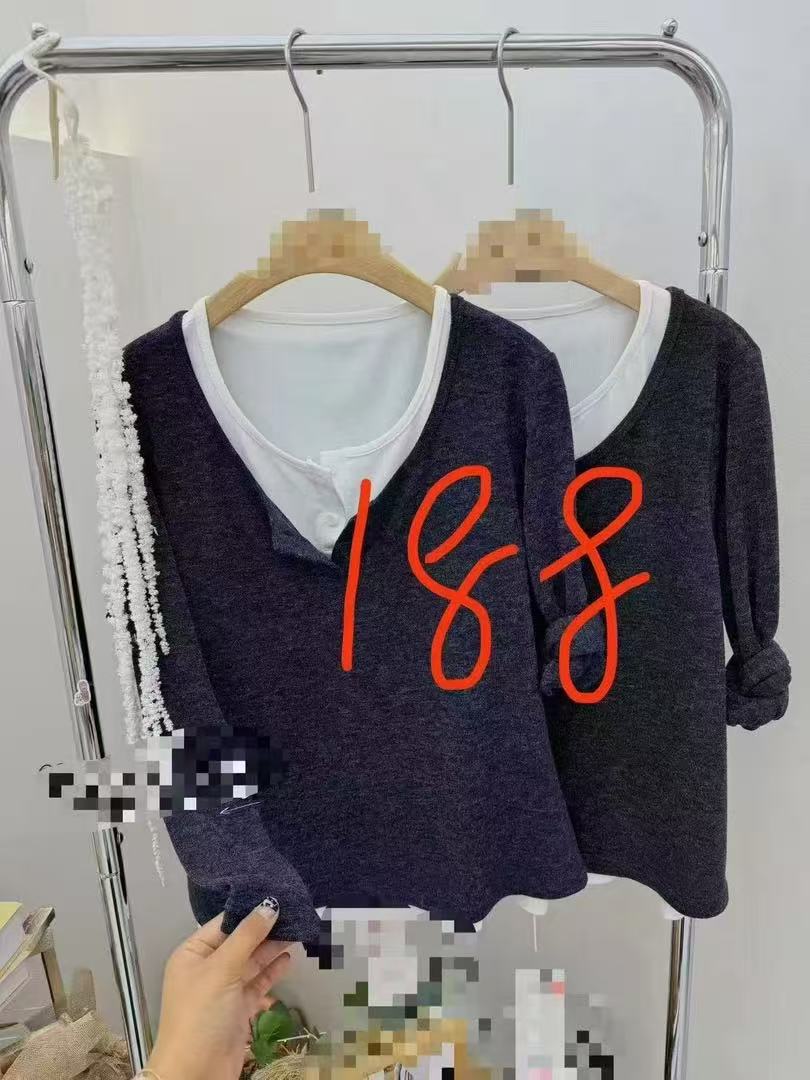 【倩倩专属】9986假两件撞色假两件打底衫