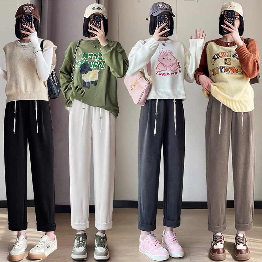 孕妇萝卜裤秋冬款九分抽绳裤小个子休闲宽松哈伦裤孕妇裤子