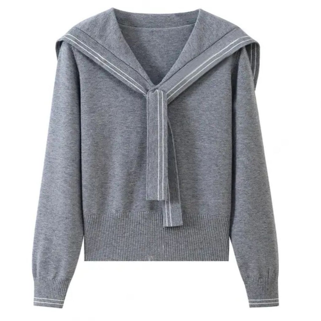 学院风女新款海军领针织薄款毛针织衫休闲针织衫翻领秋冬毛衣