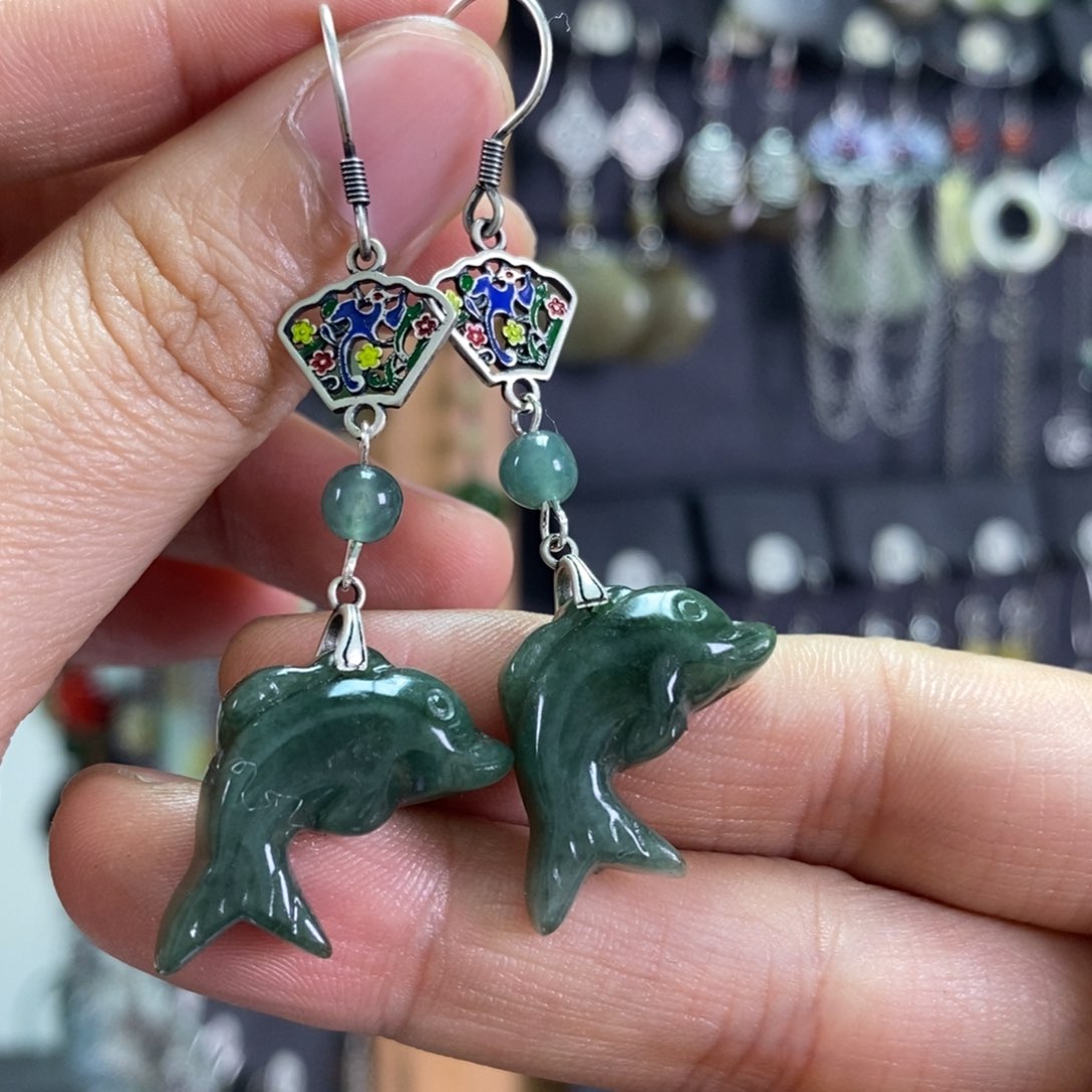 翡翠耳饰银S925镶嵌耳坠