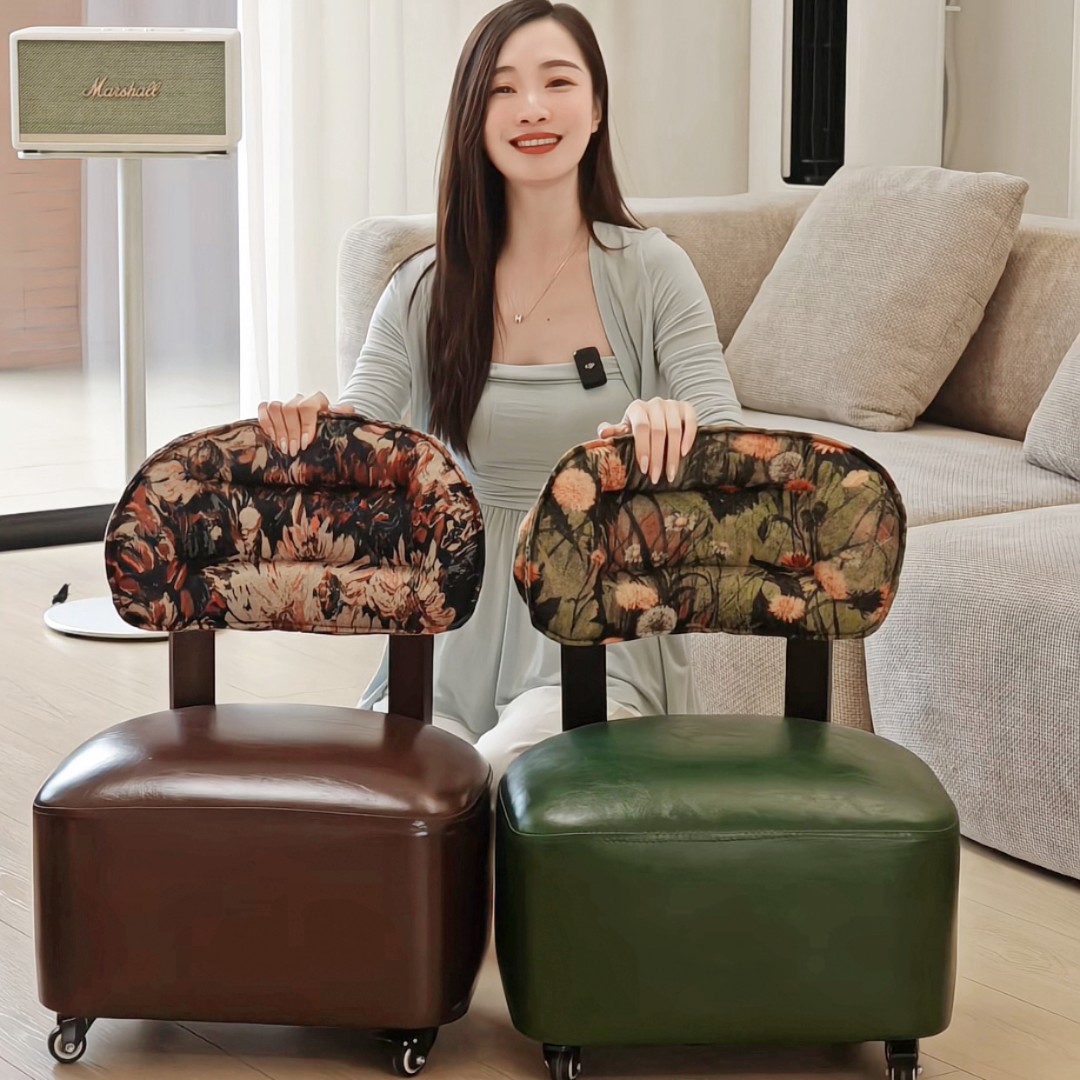 加宽42cm单张【花布靠背溜溜沙发】轮滑带刹车可移动客厅家用茶几椅