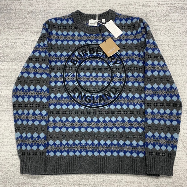 【burberry】巴宝莉 蓝灰色费尔岛圆环刺绣logo羊毛毛衣 S 全新带吊