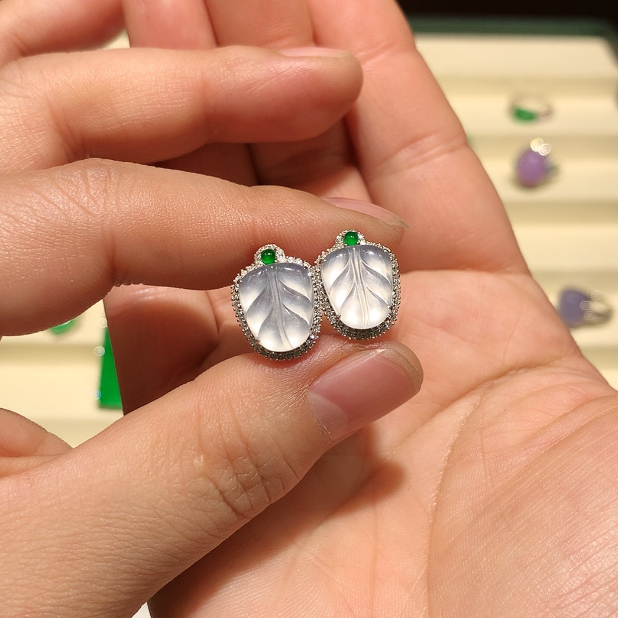 【闪购商品】翡翠耳饰18K金镶嵌缅甸A货