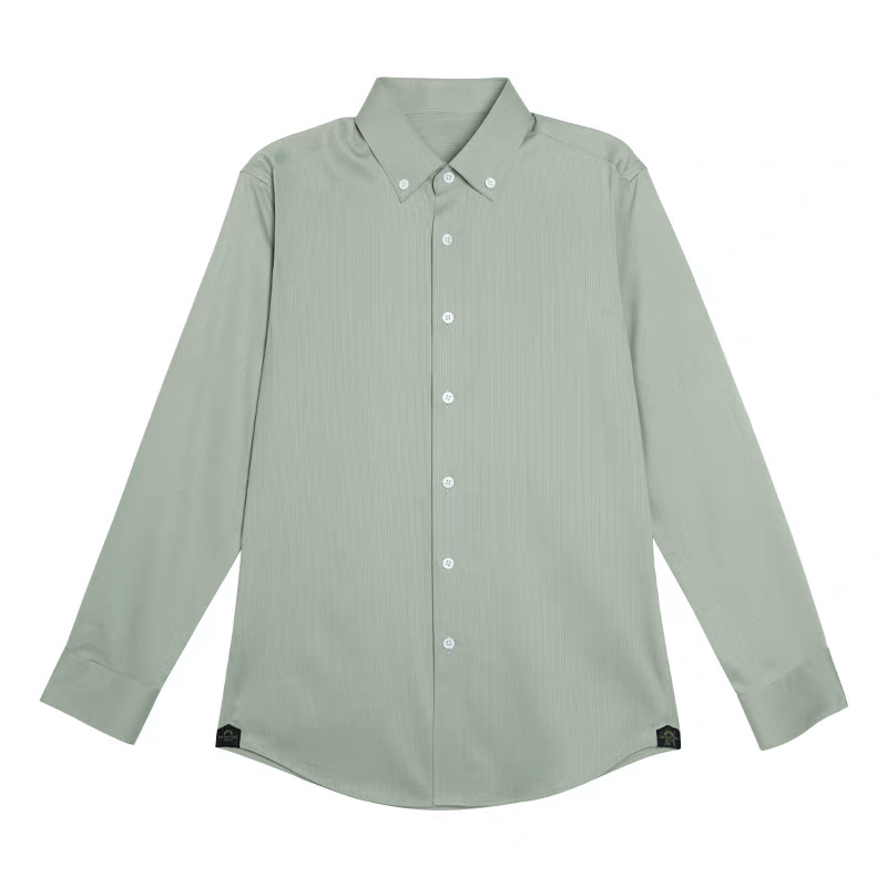 男士纯色暗条纹竹纤维高端商务舒适弹力休闲修身长袖衬衫