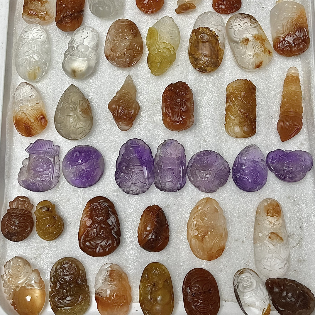 纯手工雕刻狐牌含紫水粉水发晶等款式
