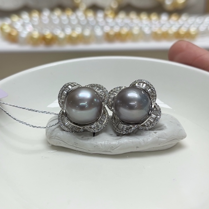 银S925镶嵌耳饰海水珍珠12-13m 104号