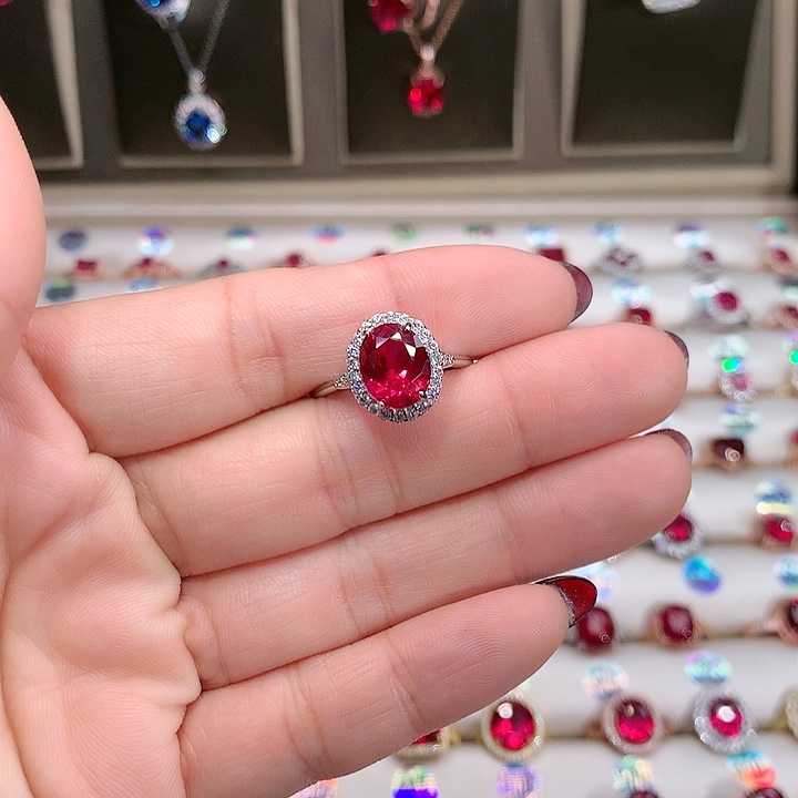 红宝石戒指银S925镶嵌