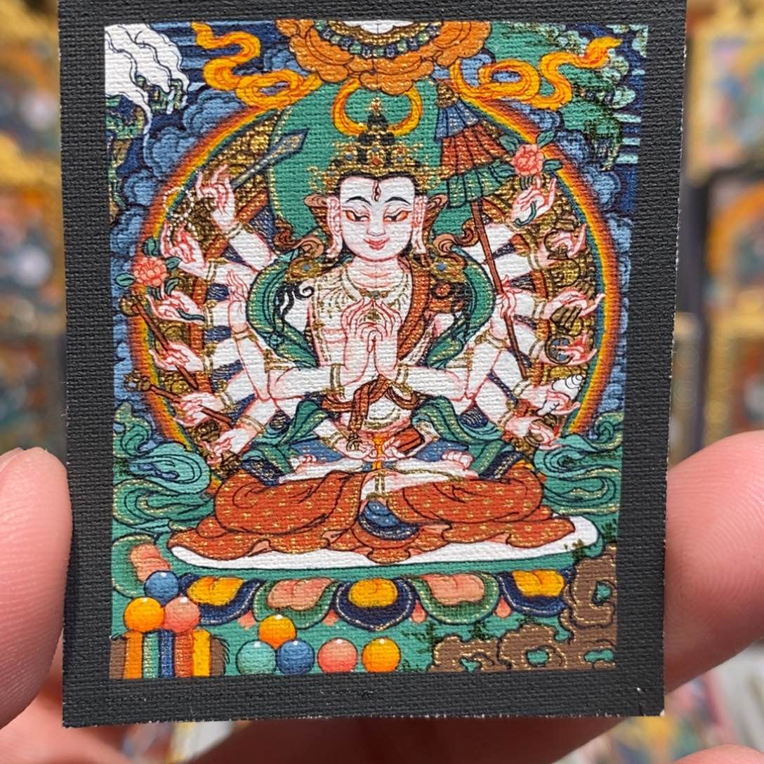 柠***水吊坠准提佛母唐卡 纯手绘