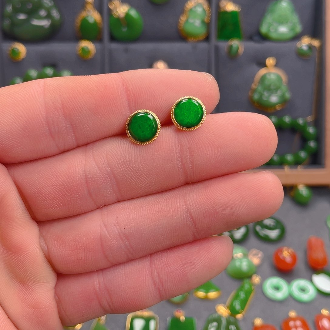 翡翠耳饰18K金镶嵌14801480