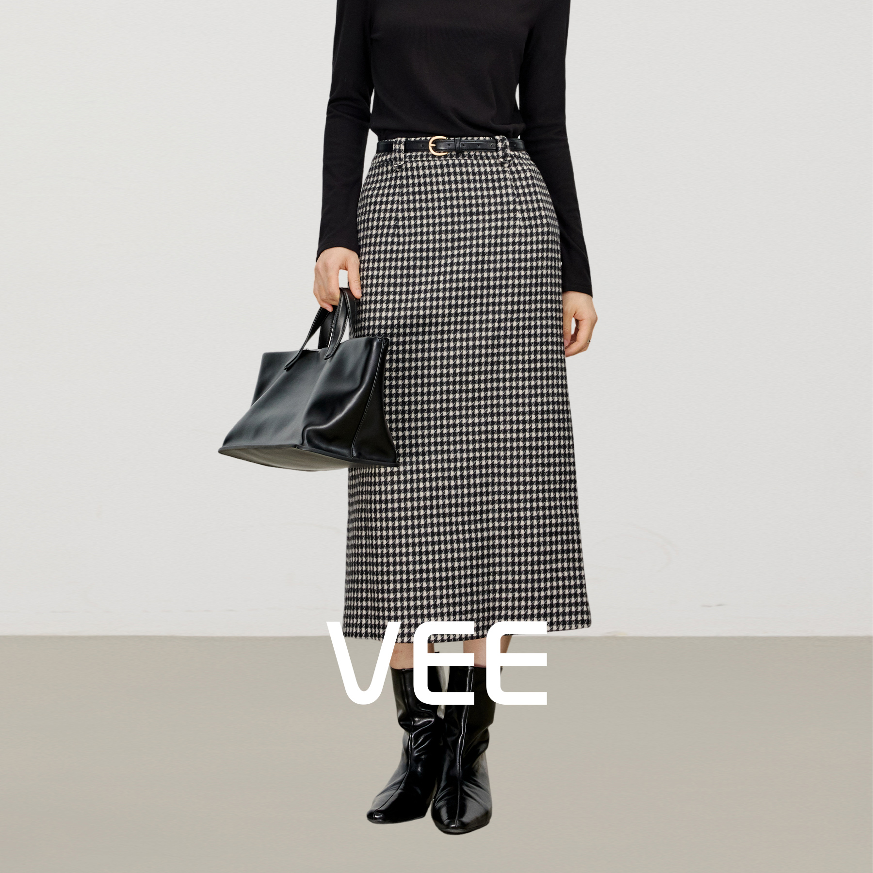 【短视频】【心动千鸟格】新款高腰显瘦百搭秋冬千鸟格直筒半裙