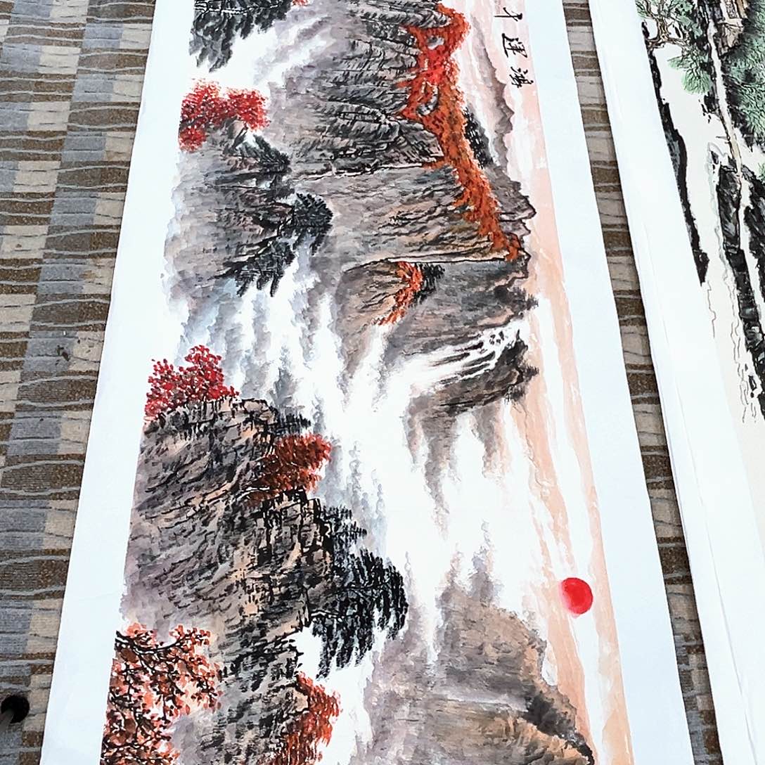 华***训国画杜文君老师八尺对开冯旭