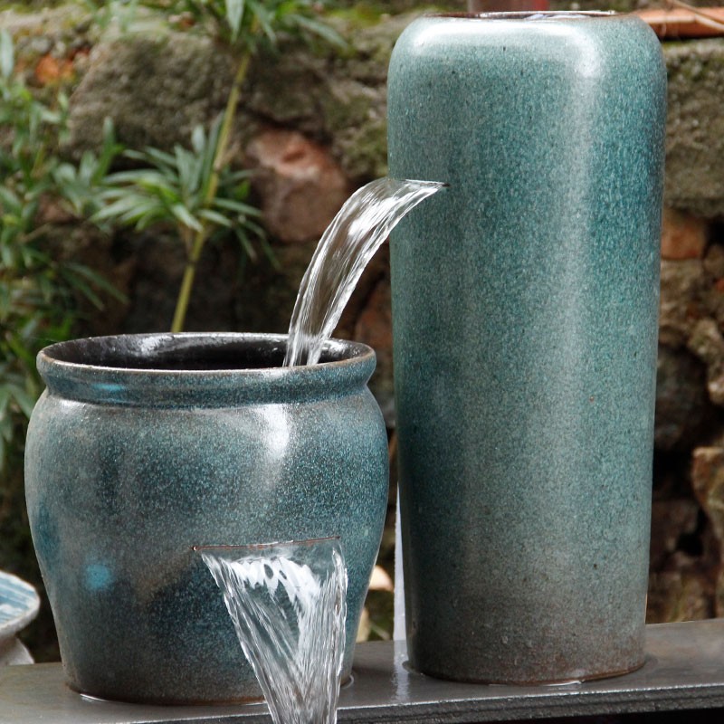 流水瀑布古法养鱼缸循环生态全套摆件庭院布置造景大号陶罐过滤器