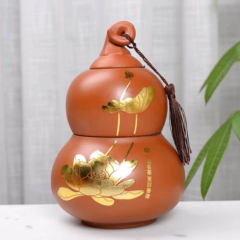 荷花紫砂茶叶罐-G22（众）