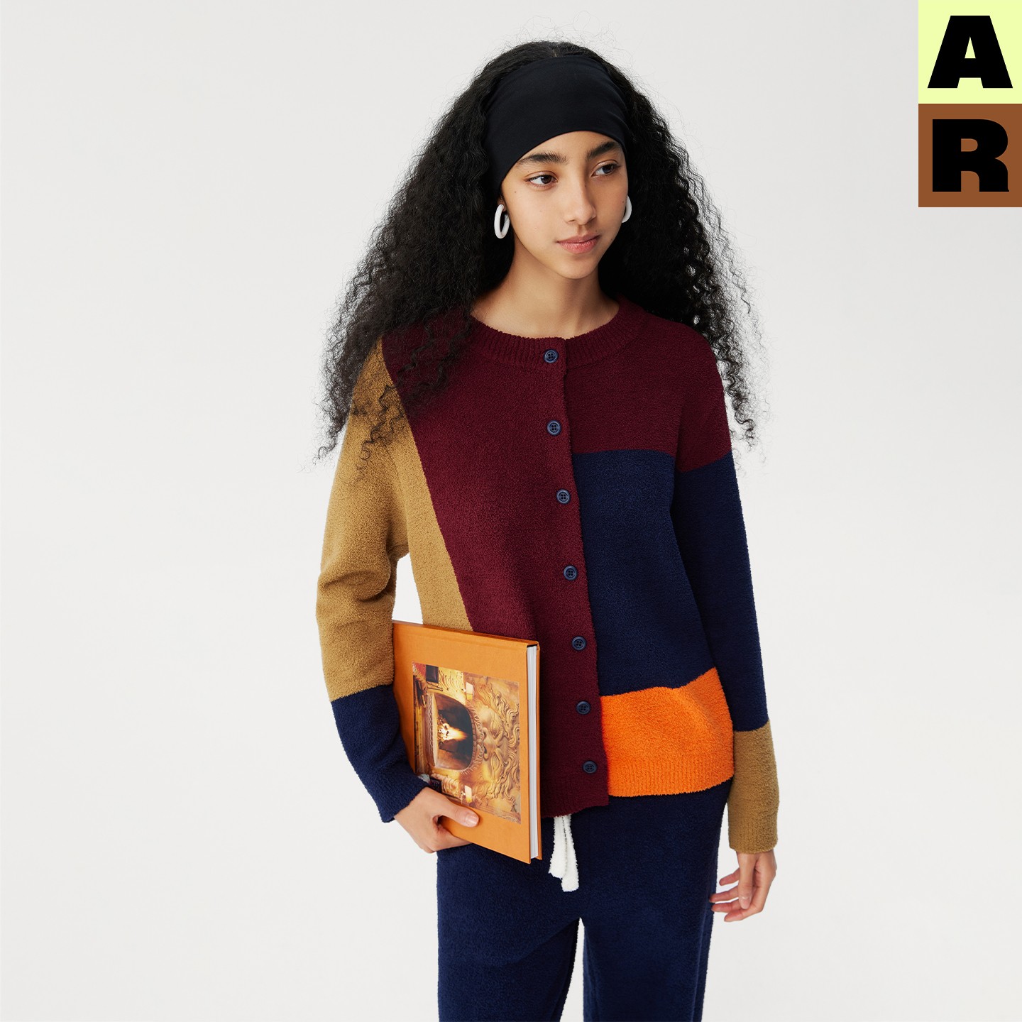  AR艺术拼色半边绒可外穿家居服2025新款秋冬保暖睡衣套装【自】