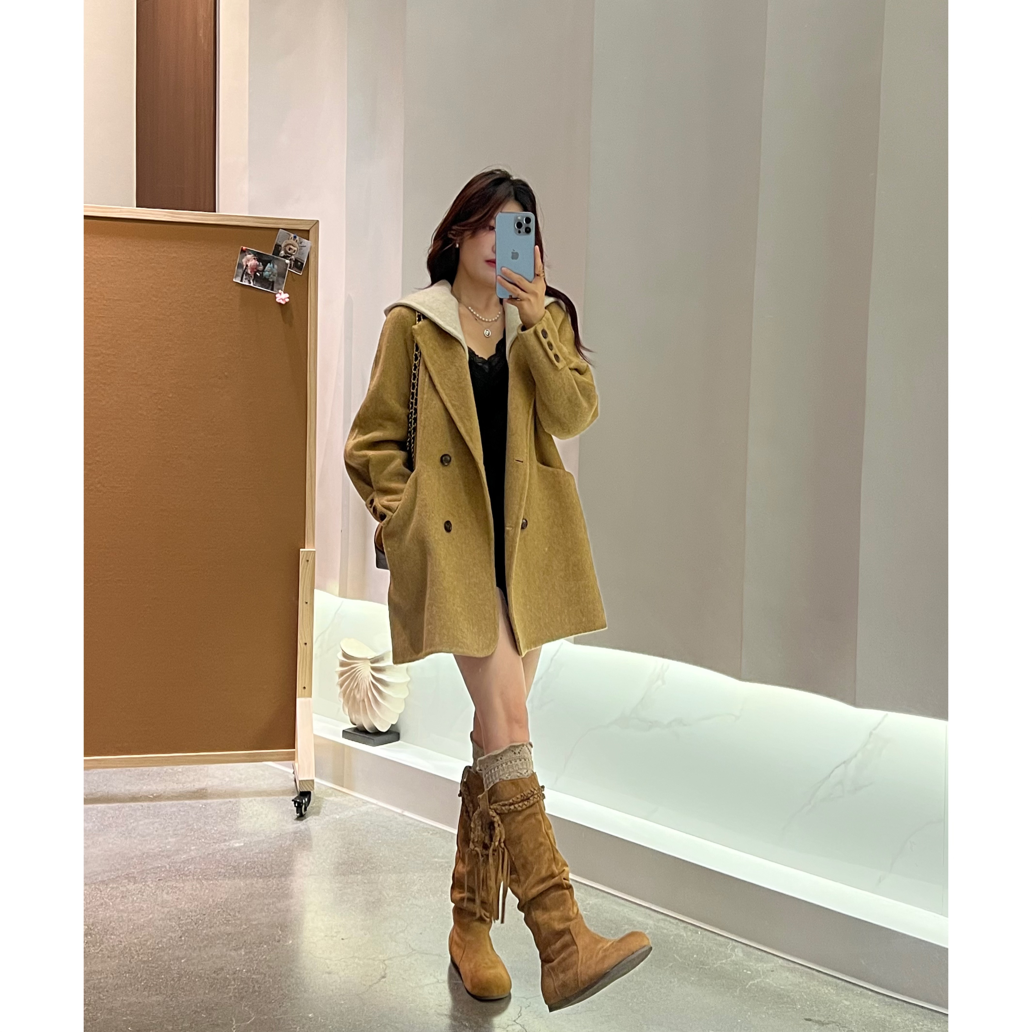 航邦祺韩系复古时尚休闲假两件双面羊毛大衣BQZ8870