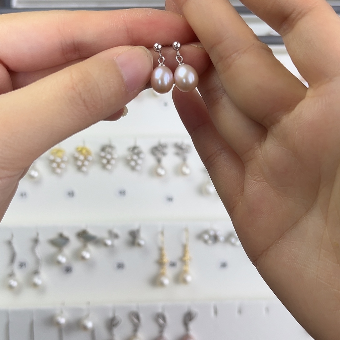 耳饰银S925镶嵌淡水珍珠